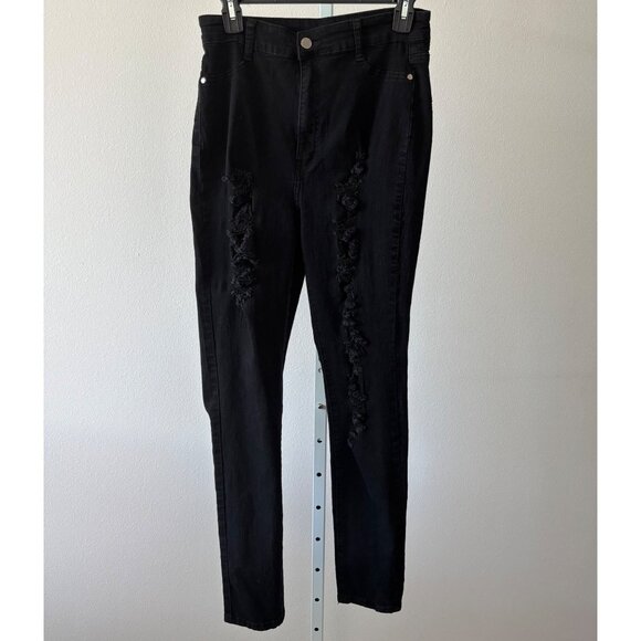 Distressed Jeans 13 Black Skinny High Waist Grunge Streetwear Urban Chic - Picture 3 of 12